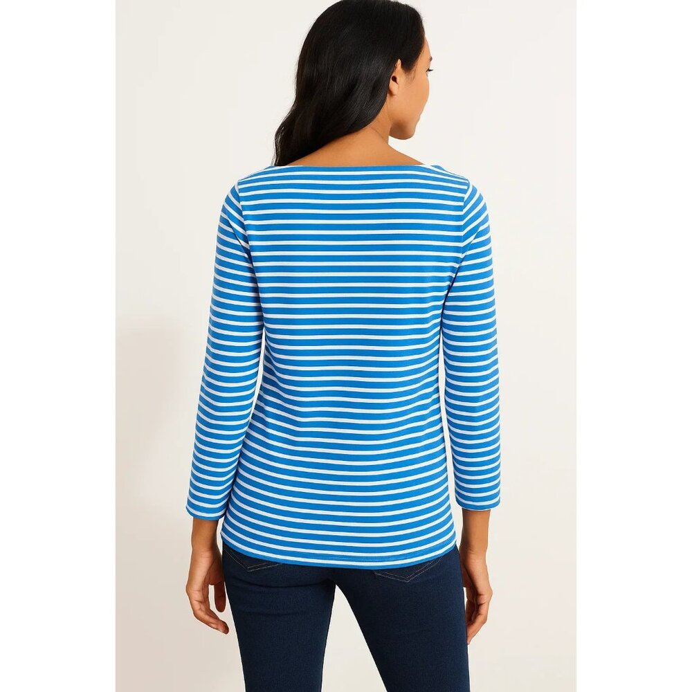 Vineyard Vines Blue & White Striped Sankaty Boat Neck Tee Medium Lightweight Top